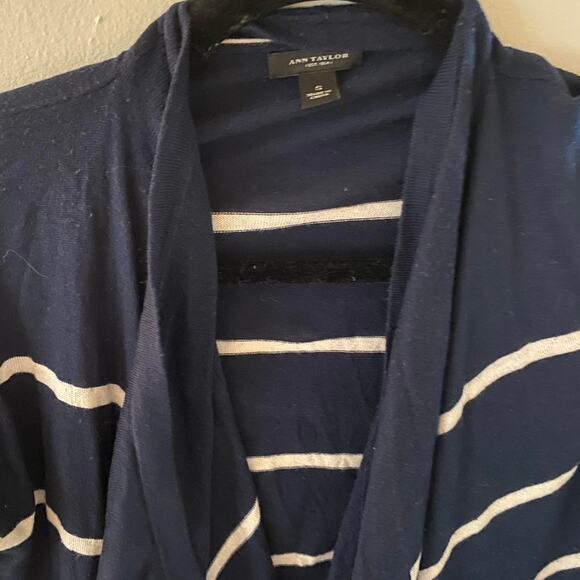 Ann Taylor Navy and white striped wrap cardigan - Picture 2 of 6